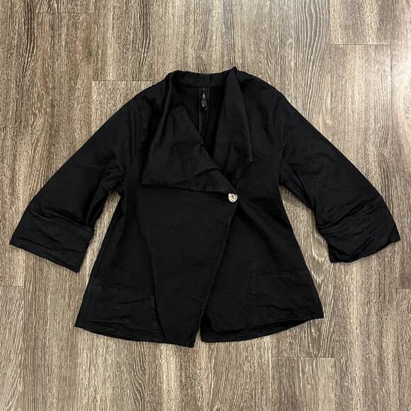 EUC Porto Asymmetric Draped Jacket Charcoal Black Sz 2 Sculptural Modern Blazer - Picture 6 of 14